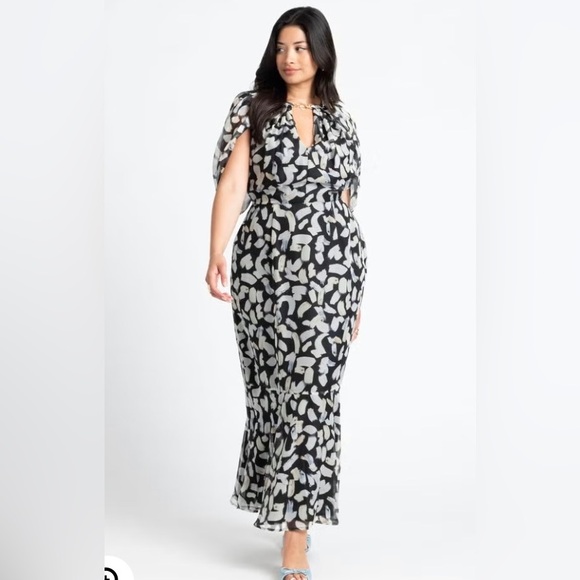 NWT Eloquii Chiffon Ruched Maxi Dress Size 18 - Picture 2 of 11